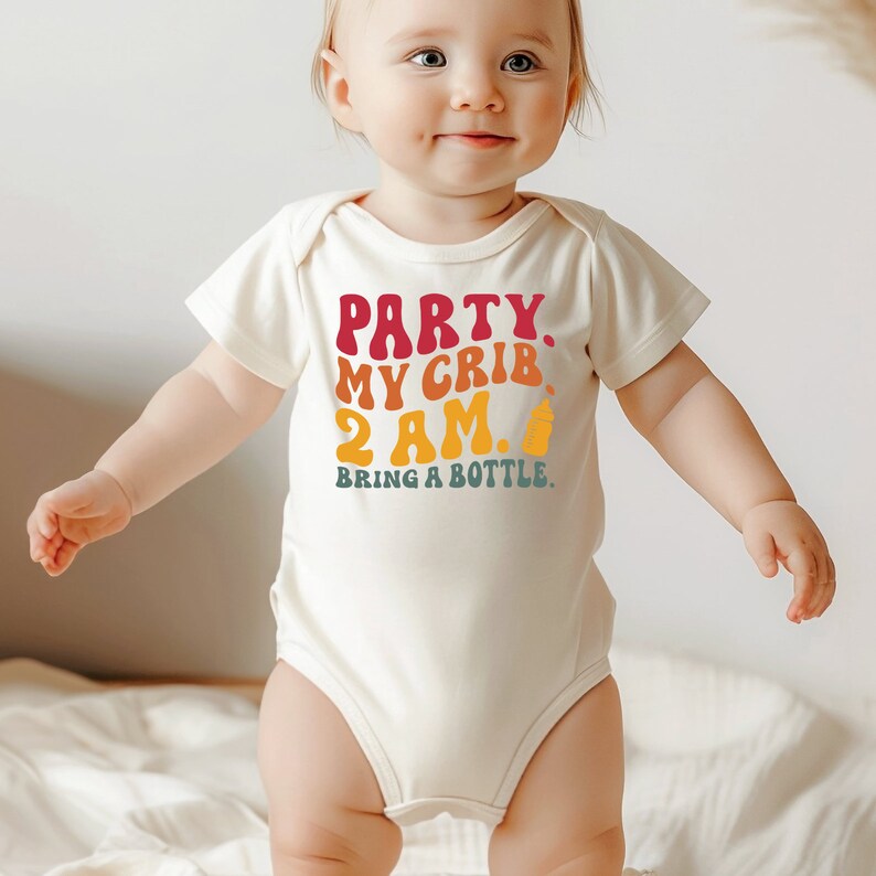 Party At My Crib 2 AM Bring A Bottle Baby Onesie®, Infant Onesie®, Gift For Newborn Baby Onesie®, Infant Bodysuit, Retro Baby Onesie® image 5