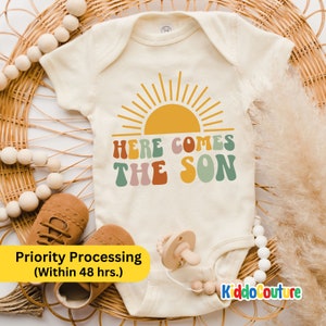 Here Comes The Son Baby Onesie®, New Born Baby Boy Bodysuit, Retro Baby Boy Announcement Bodysuit, Son Baby Onesie®, Summer Baby Bodysuit