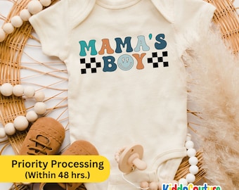 Mama's Boy Retro Onesie®, Newborn Boy Baby Bodysuit, Mama's Boy Checkered Onesie®, Mama's Boy Baby Bodysuit, Mama's Boy Gift Baby Onesie®