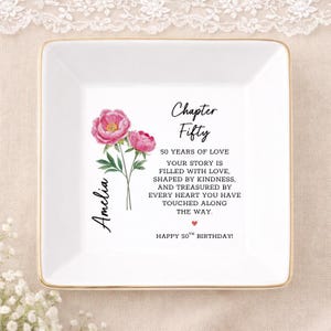 Personalized 50th Birthday Gift, Custom Ring Dish, 50th Birthday Gift For Her, Chapter Fifty Gift (KC-AY38H31c)