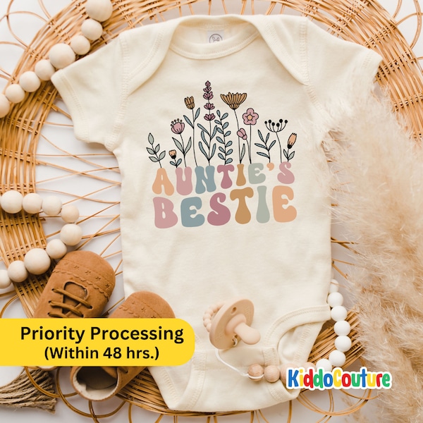 Aunties Bestie Wildflowers Onesie®, Aunties Bestie Onesie®, Aunties Bestie Onesie®, Floral Auntie's Bestie Bodysuit, Gift from Aunt Onesie®