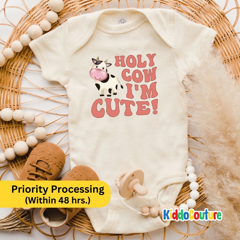 Holy Cow Im Cute Onesie®, Baby Onesie®, New Born Baby Bodysuit, Cute New Baby Onesie®, Gift For New Born Baby Onesie®, Cute Baby Onesie® image 1