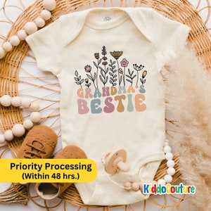 Grandma's Bestie Wildflowers Onesie®, Gift From Grandma Floral Baby Bodysuit, Retro Grandma's Bestie Gift , Grandma’s Favorite Onesie®