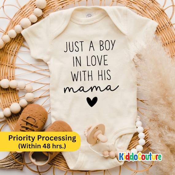 Just A Boy In Love With His Mama Baby Onesie®, Mama’s Boy Bodysuit, Baby Boy Outfit Gift for New Moms, Mother Son Onesie® KC-LLL0
