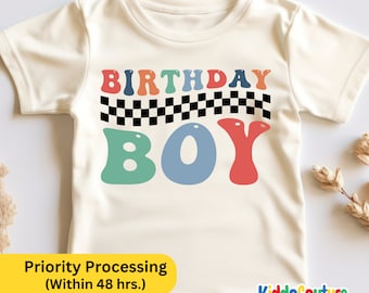 Birthday Boy Retro Checkered Toddler Shirt, Gift Shirt For Birthday Boy, Birthday Boy Toddler Outfit, Retro T-Shirt For Birthday Boy
