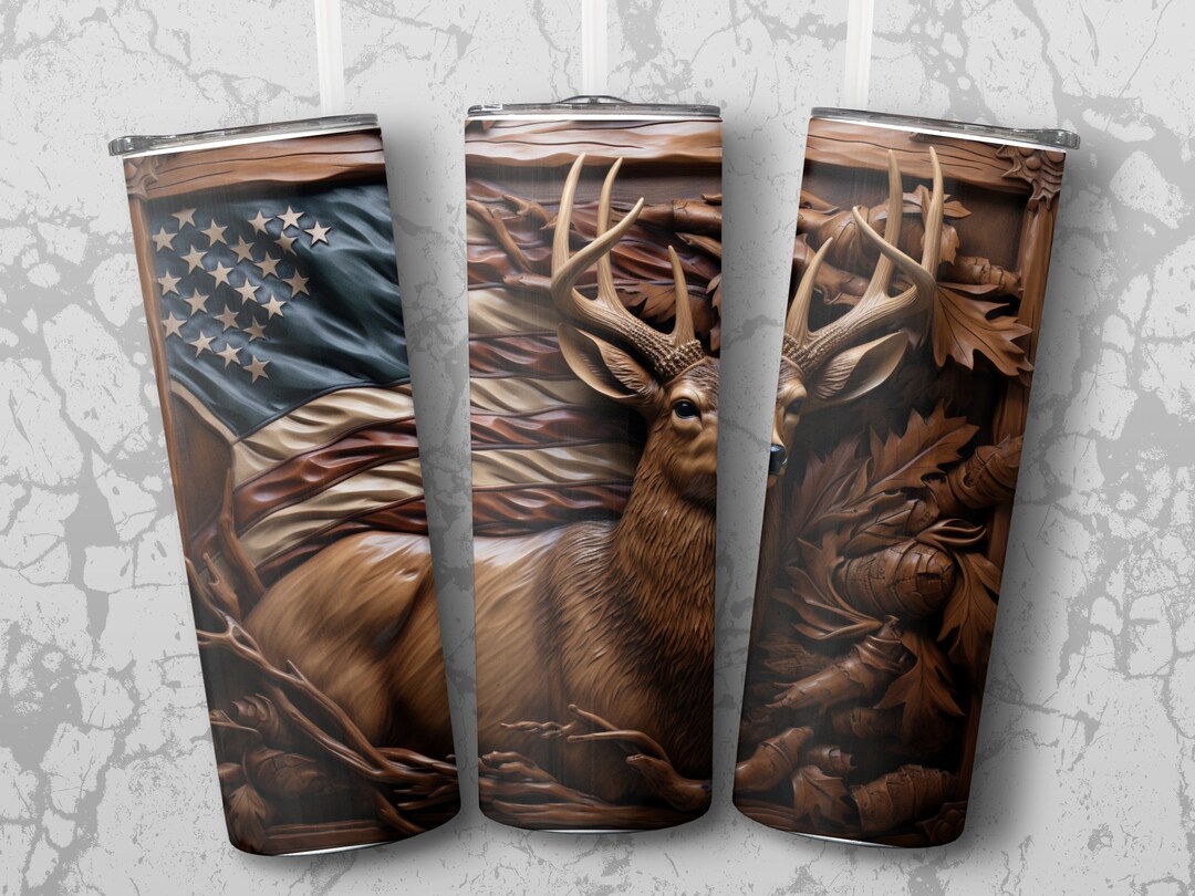 3D Deer Wood Tumbler Wrap, 20 Oz Skinny Tumbler Sublimation Design ...