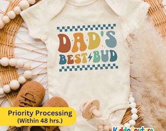 Dad's Best Bud Baby Onesie®, Retro Daddy's Bestie Bodysuit, Daddy's Best Bud Bodysuit, Dad And Son Onesie®, Daddy's Little Boy Baby Bodysuit