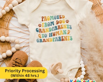 Promoted from Dog Grandparents to Human Grandparents Onesie®, Retro Baby Announcement Bodysuit, Pregnancy Announcement Gift Onesie®
