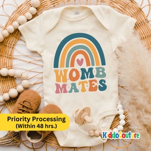 Womb Mates Baby Onesies®, Retro Twins Baby Bodysuit, Twin Pregnancy Announcement, Womb Twins Baby Bodysuit, Drinking Buddies Twin Onesies®