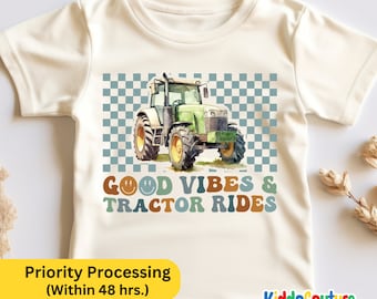 Good Vibes and Tractor Ride Kids Shirt, Retro Tractor Heavy Equipment T-Shirt, Good Vibes and Tractor Gift Shirt, Kids Tractor Toddler Shirt