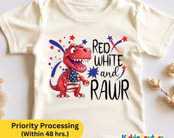 Dinosaur T-rex Kid Shirt, Red White And Rawr Toddler Shirt, Patriotic Dinosaur Shirt, America Dinosaur Shirt, 4th of July Boy Shirt