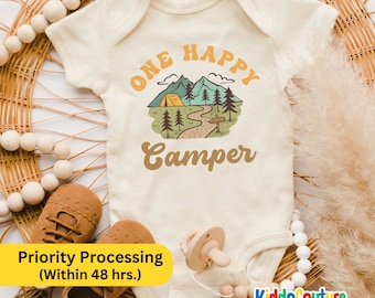 One Happy Camper Onesie®, Camper Baby Bodysuit, Camping Outdoor Theme Baby Onesie®, Happy Camper Onesie®, Camping Bodysuit For Baby
