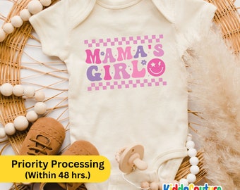 Mama's Girl Pink Smiley Onesie®, Mama's Girl Baby Bodysuit, Retro Mama Little Girl Onesie®, Mama Mini Bodysuit, Mama Baby Girl Gift Onesie®