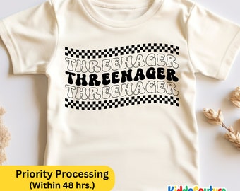 Threenager Shirt, Third Birthday Kids Shirt, Threenager Birthday Shirt, Checkered Three Birthday Toddler Shirt, Toddler Boy Threenager Shirt
