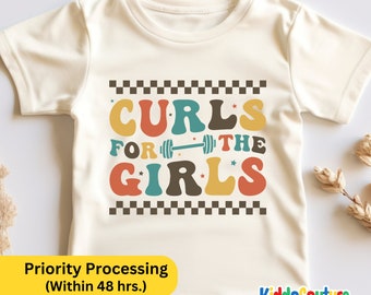 Curls For The Girls Toddler Shirt, Kids Workout Gym Gift Tee, Retro Weightlifting Shirt, Gym Buddy Workout Shirt, Barbel Lifting Gift Shirt