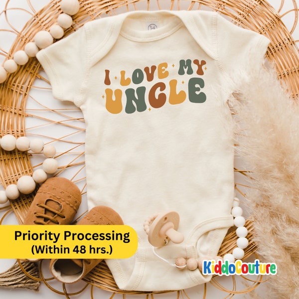 I Love My Uncle Onesie®, Uncle Baby Bodysuit, New Born Baby Onesie®, Infant Baby Bodysuit, Gift For Uncle Baby Bodysuit, Retro Baby Bodysuit