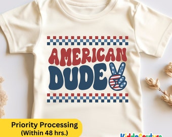 American Dude Toddler Boy Shirt, Independence Day T-Shirt, 4th of July T-Shirt, Retro American Patriotic T-Shirt, All American Dude Shirt