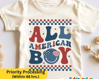 All American Boy Shirt,  4th of July Toddler Shirt, Groovy American Boy Shirt, Retro American Boy Gift Shirt, Patriotic Boy Gift Shirt