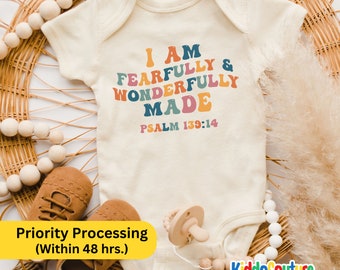 I Am Fearfully And Wonderfully Made Baby Bodysuit, Religious Baby Bodysuit, Retro Baptism Baby Bodysuit, Infant Christian Baby Onesie®