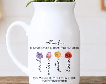 Personalized Abuela Gift, Custom Birth Month Flower Vase, Birthday Gift for Abuela (KC-AYDFN17C)