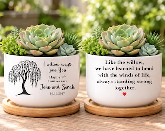Custom 9th Anniversary Planter, Personalized Willow Year Gift, 9th Wedding Anniversary Pot Gift (KC-AYONOR2)
