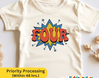 Comic Birthday Shirt, Four Comic Birthday Shirt, Comic Book 4th Birthday Toddler Shirt, Birthday Comic Toddler T-Shirt, 4th Birthday Outfit