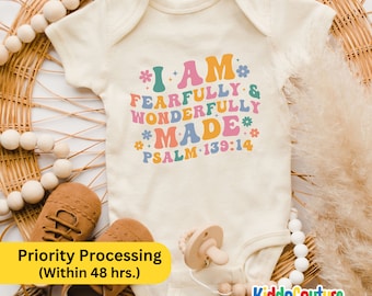 I Am Fearfully and Wonderfully Made Onesie®, Love and Grace Bodysuit, Retro Religious Baby Bodysuit, Fearfully Wonderfully Made Gift Onesie®
