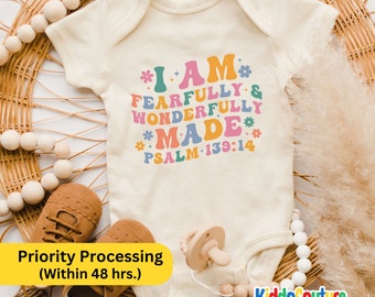 I Am Fearfully and Wonderfully Made Onesie®, Love and Grace Bodysuit, Retro Religious Baby Bodysuit, Fearfully Wonderfully Made Gift Onesie®