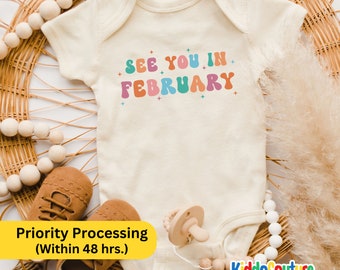 See You In February Onesie®, Retro Baby Coming In February Onesie®, Baby Shower Gift Onesie®, Baby Coming Soon Bodysuit, Baby Shower Onesie®