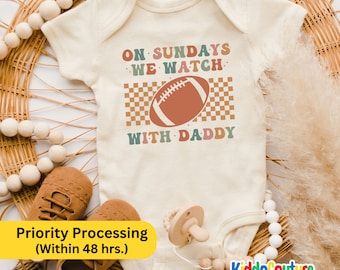 On Sundays We Watch Football With Daddy Onesie®, Football With Daddy Bodysuit, Retro Football Baby Onesie®, Sundays Are For Football Onesie®