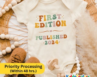 First Edition Published 2024 Onesie®, Retro First Edition Baby Bodysuit, Baby Announcement Onesie®, Baby Published Year Edition 2024 Onesie®