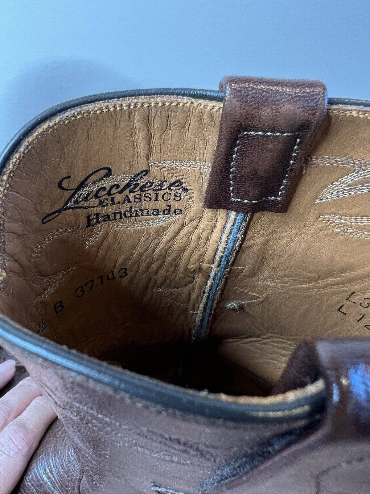 Lucchese Western Cowboy Roper Boots Ostrich Brown 9.5B Handmade ...