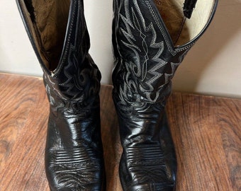 Dan Post Boots El Paso 16770 Size 9.5D Black Nappa Western Cowboy Pull On