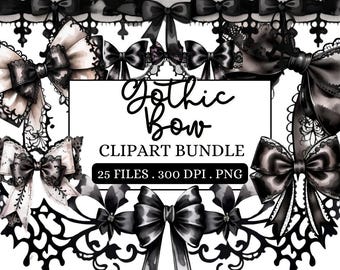 Lot de cliparts noeud gothique | Nœuds en dentelle noire PNG | Rubans élégants foncés | Esthétique gothique vintage | Scrapbooking et sublimation graphiques