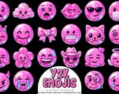 Y2K Emoji Clipart Bundle PNG, Retro Internet Icons, Holographic Emoticon Graphics, Cute Hot Pink Digital Stickers, Cyber Aesthetic Pack