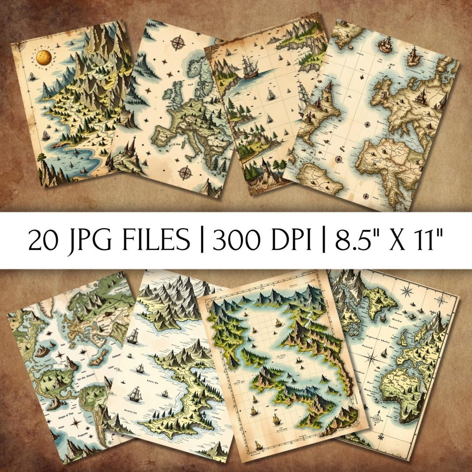 Paper Pattern Cartography Fantasy Map Digital Paper Pack | Vintage RPG Cartography Backgrounds ...
