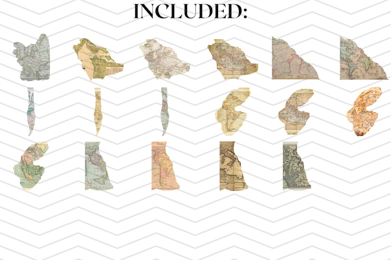 Vintage Map Fragments Clipart Bundle | 42 Torn Antique Map Scraps Pngs ...