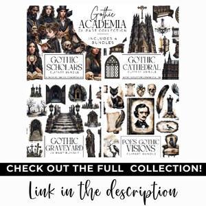 Edgar Allan Poe Gothic Clipart Bundle | Dark Academia, Vintage Macabre, Raven, Quill, Haunted Victorian PNG| The Raven Halloween Graphics image 7