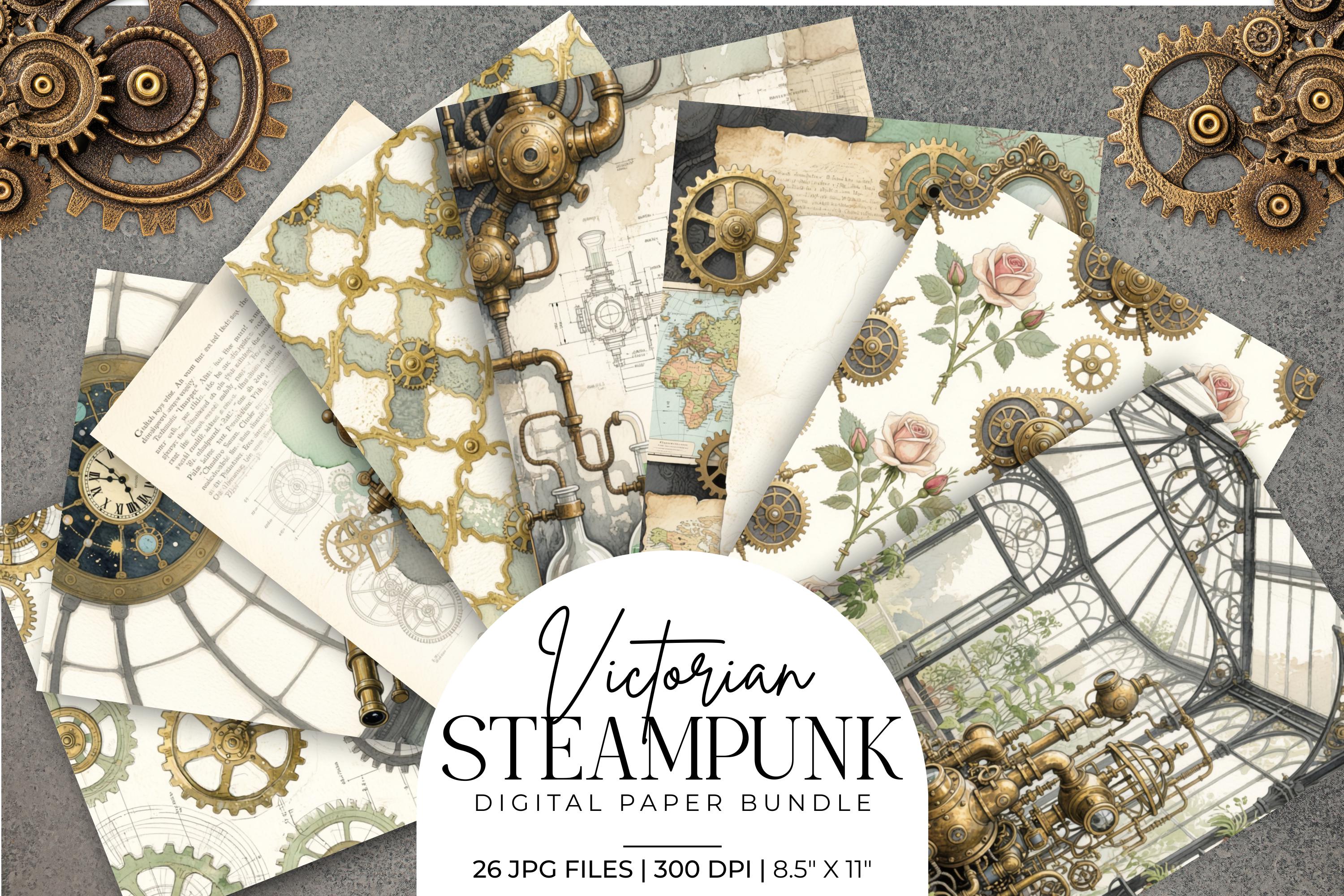 Victorian Steampunk Digital Paper Bundle, 8.5x11 Printable Backgrounds ...