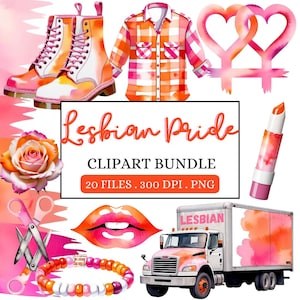 Lot de cliparts fierté lesbienne | Des graphismes valorisants symbolisant l'amour et l'identité | Art arc-en-ciel pour le scrapbooking et les célébrations | Album de coupures
