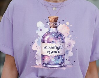 Moonlight Essence Potion Bottle PNG | Pastel Purple Witchy Sublimation Design | Mystical Magic Potion Clipart for T-Shirts, Mugs, Stickers