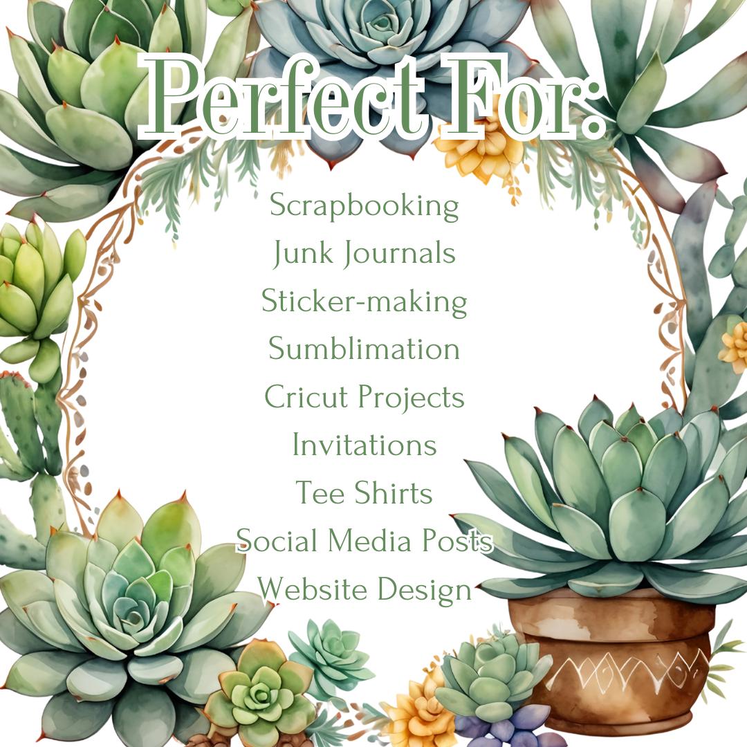Boho Succulent Clipart Bundle | Watercolor Cactus PNG | Desert Plants ...