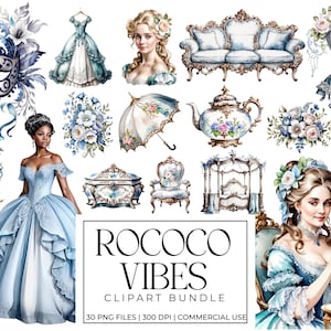 Imágenes prediseñadas rococó - Imágenes prediseñadas de la época victoriana - Gráficos de la época barroca - Elegante diario vintage - María Antonieta - Imágenes prediseñadas digitales PNG