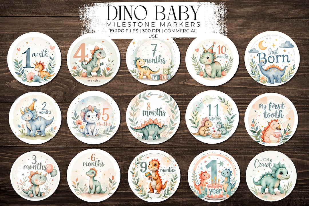 Dinosaur Baby Milestone Marker Cards | Watercolor Dino Monthly ...