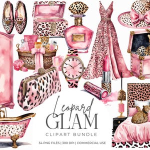 Glamoureuze illustraties roze en luipaardprint | Luxe mode-spa, png PNGEgg | Roze chique plakboek esthetiek | Girly schoonheidsafbeeldingen | Brandingelementen
