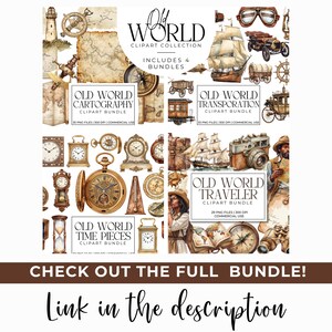 Alte Welt Reisende Clipart Bundle | 50+ antike Reise PNGs | Vintage Landkarten, Globen, Koffer Grafiken, Ephemera für Junk Journals & Planer Bild 7