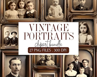 Vintage Portrait Clip Art Bundle | Antique 1900s Photos | Victorian Ephemera PNGs for Junk Journals & Scrapbooking | Historical Graphics