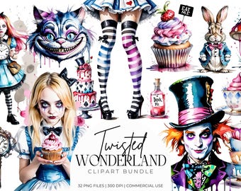 Twisted Wonderland Clipart Bundle | Gothic Fairytale PNG | Dark Fantasy Mad Tea Party | Grunge Storybook Sublimation & Junk Journal Graphics