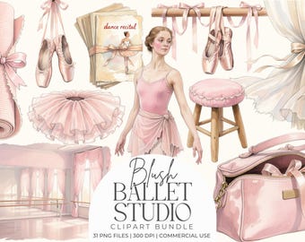 Blush Ballet Studio Clipart, Ballet Room Interior PNG, Dance Practice Space, Coquette Watercolor Clip Art, Pink Aesthetic, Junk Journal Kit