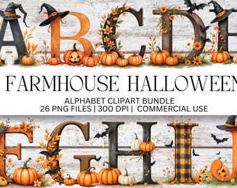 Farmhouse Halloween Alphabet Clipart PNG Bundle A-Z | Rustic Fall Letters PNG, Cozy Autumn Letter Clip Art, Spooky Font Sublimation Graphics